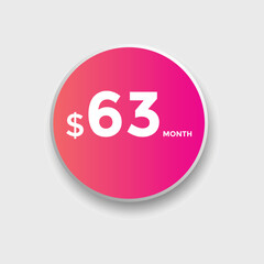 63 dollar price tag. 63$ dollar USD price symbol. price 63 Dollar sale banner in USD. Business or shopping promotion marketing concept

