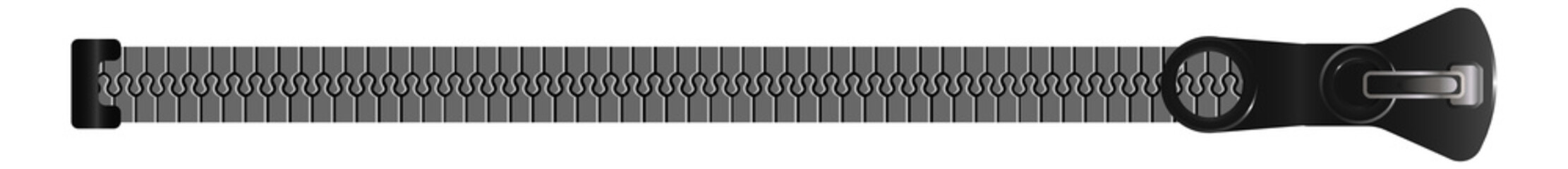 Closed zipper. Clasp locker. Metal fastener with pull slider © MicroOne