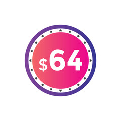 64 dollar price tag. 64$ dollar USD price symbol. price 64 Dollar sale banner in USD. Business or shopping promotion marketing concept
