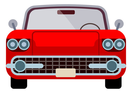 Vintage car front view. Classic old red auto