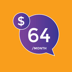 64 dollar price tag. Price $64 USD dollar only Sticker sale promotion Design. shop now button for Business or shopping promotion
