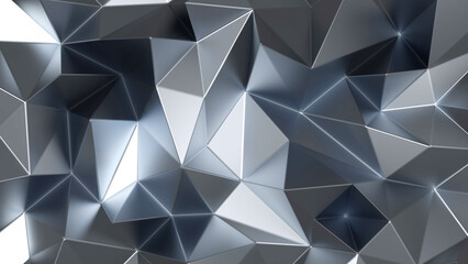 Abstract 3D rendering of silver texture. Futuristic background with low pole lines and shapes.