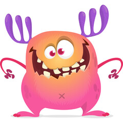 Funny cartoon monster waving hands. Halloween design. Vector illustrationof alien character