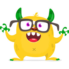 Funny cartoon monster waving hands. Halloween design. Vector illustrationof alien character