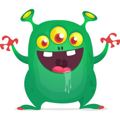 Funny cartoon monster waving hands. Halloween design. Vector illustrationof alien character