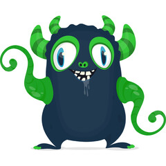 Funny cartoon monster waving hands. Halloween design. Vector illustrationof alien character