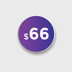 66 dollar price tag. Price $66 USD dollar only Sticker sale promotion Design. shop now button for Business or shopping promotion
