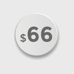 66 dollar price tag. Price $66 USD dollar only Sticker sale promotion Design. shop now button for Business or shopping promotion
