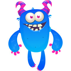 Funny cartoon monster waving hands. Halloween design. Vector illustrationof alien character
