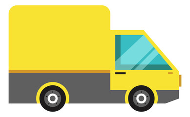 Box truck icon. Yellow cube cargo transport