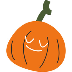 Cute vector hand drawn pumpkins with face and emotion. Isolated illustration on transparent background