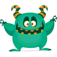 Funny cartoon monster waving hands. Halloween design. Vector illustrationof alien character