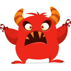 Funny cartoon monster waving hands. Halloween design. Vector illustrationof alien character