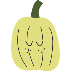 Cute vector hand drawn pumpkins with face and emotion. Isolated illustration on transparent background