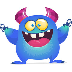 Funny cartoon monster waving hands. Halloween design. Vector illustrationof alien character