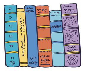 Book stack in hand drawn style. Library bookshelf symbol