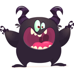 Funny cartoon monster waving hands. Halloween design. Vector illustrationof alien character