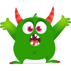 Funny cartoon monster waving hands. Halloween design. Vector illustrationof alien character