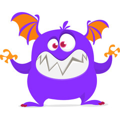 Funny cartoon monster waving hands. Halloween design. Vector illustrationof alien character