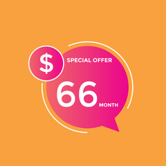 $66 USD Dollar Month sale promotion Banner. Special offer, 66 dollar month price tag, shop now button. Business or shopping promotion marketing concept
