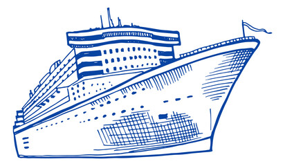 Ship in hand drawn style. Big passenger cruise vessel sketch