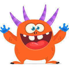 Funny cartoon monster waving hands. Halloween design. Vector illustrationof alien character