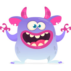 Funny cartoon monster waving hands. Halloween design. Vector illustrationof alien character