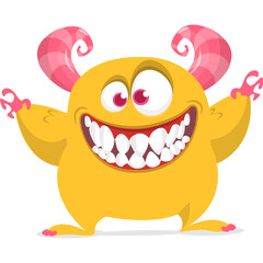 Funny cartoon monster waving hands. Halloween design. Vector illustrationof alien character