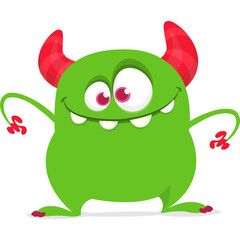 Funny cartoon monster waving hands. Halloween design. Vector illustrationof alien character
