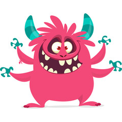 Funny cartoon monster waving hands. Halloween design. Vector illustrationof alien character