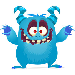 Funny cartoon monster waving hands. Halloween design. Vector illustrationof alien character