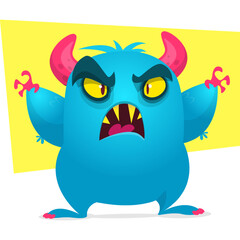 Funny cartoon monster waving hands. Halloween design. Vector illustrationof alien character