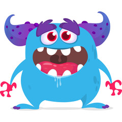 Funny cartoon monster waving hands. Halloween design. Vector illustrationof alien character