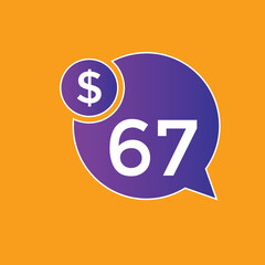 67 dollar price tag. Price $67 USD dollar only Sticker sale promotion Design. shop now button for Business or shopping promotion
