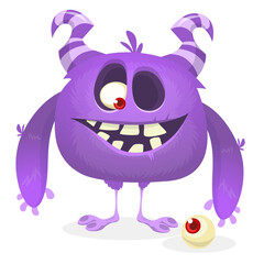 Funny cartoon monster waving hands. Halloween design. Vector illustrationof alien character
