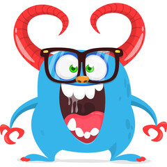 Funny cartoon monster waving hands. Halloween design. Vector illustrationof alien character