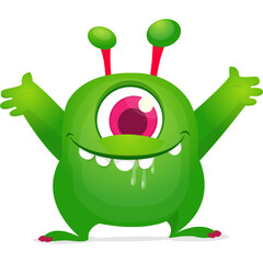 Funny cartoon monster waving hands. Halloween design. Vector illustrationof alien character
