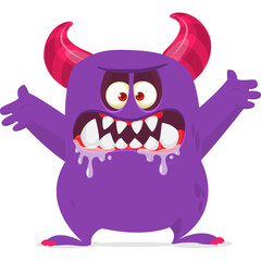 Funny cartoon monster waving hands. Halloween design. Vector illustrationof alien character