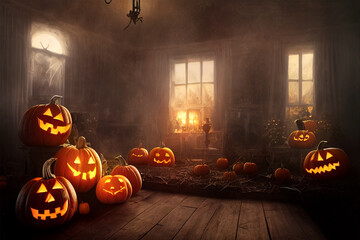 Obraz premium A spooky Halloween Indoor and out door decoration, old haunted house