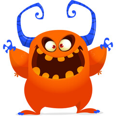 Funny cartoon monster waving hands. Halloween design. Vector illustrationof alien character