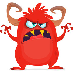 Funny cartoon monster waving hands. Halloween design. Vector illustrationof alien character