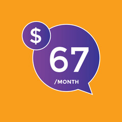 67 dollar price tag. 67$ dollar USD price symbol. price 67 Dollar sale banner in USD. Business or shopping promotion marketing concept
