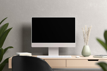 3d Render scene of blank Desktop or Monitor for mockup