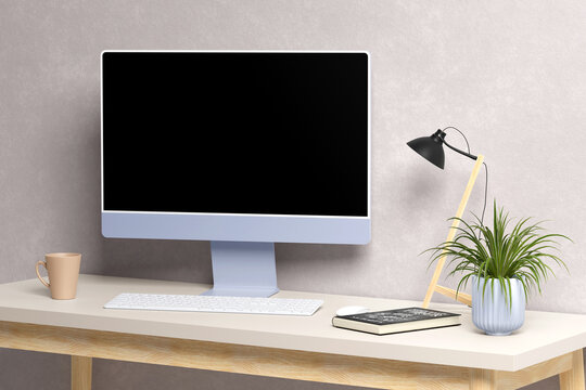 3d Render scene of blank Desktop or Monitor for mockup