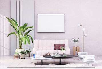 Mock up poster frame in modern interior fully furnished rooms