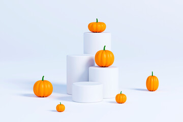 Podiums with pumpkins for products display or advertising on white background, 3d render