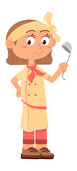 Cute girl with ladle. Cooking chef cartoon character