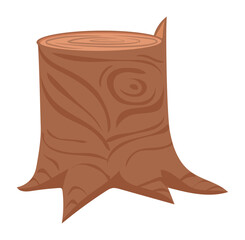 Tree stump icon. Cartoon tree trunk with roots