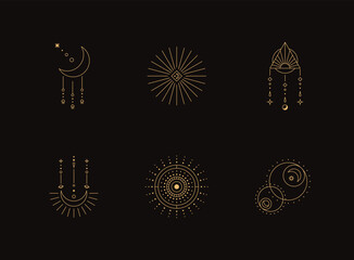 Fototapeta na wymiar Set of moon and sun line art. Minimal boho linear symbols. Celestial mystic element. Vector line art illustration.