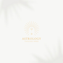 Astrology logo design template. Geometric logo design with celestial line art. Vector illustration.